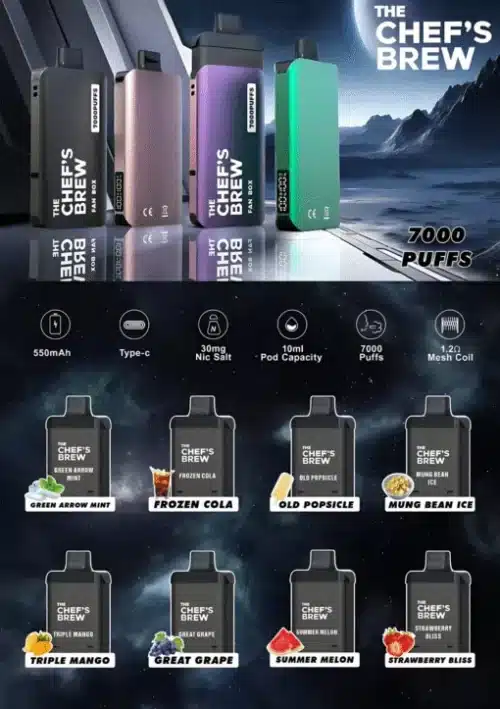 廚師佳釀煙彈 The CHEF’S BREW 7000口大容量換彈式電子煙 3盒加送主機